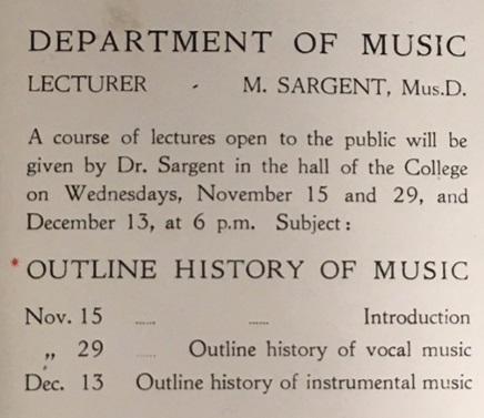 Advertisement for a course of public lectures by Malcom Sargent, Department of Music c.1922