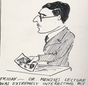 Sketch of A C Menzies by a student in The Wave Review, December 1930 (a student publication of Leicester University College)