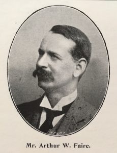 Black and white photograph of Mr Arthur W. Faire, with caption beneath 'Mr Arthur W. Faire'.