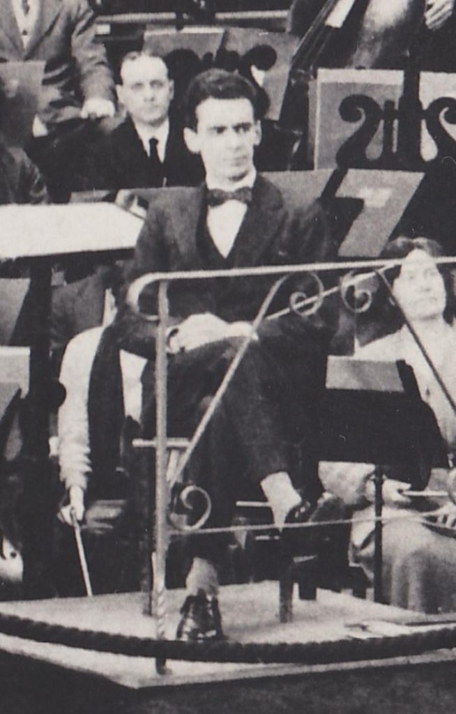 Black and white photograph of Malcolm Sargent conducting the LSO in 1922, Leicester Symphony Orchestra Archives courtesy Sam Dobson