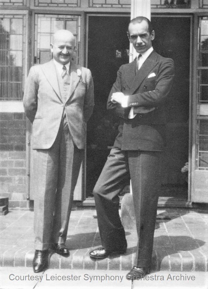 Black and white photograph of Karl Russell with Malcolm Sargent, courtesy of Leicester Symphony Orchestra