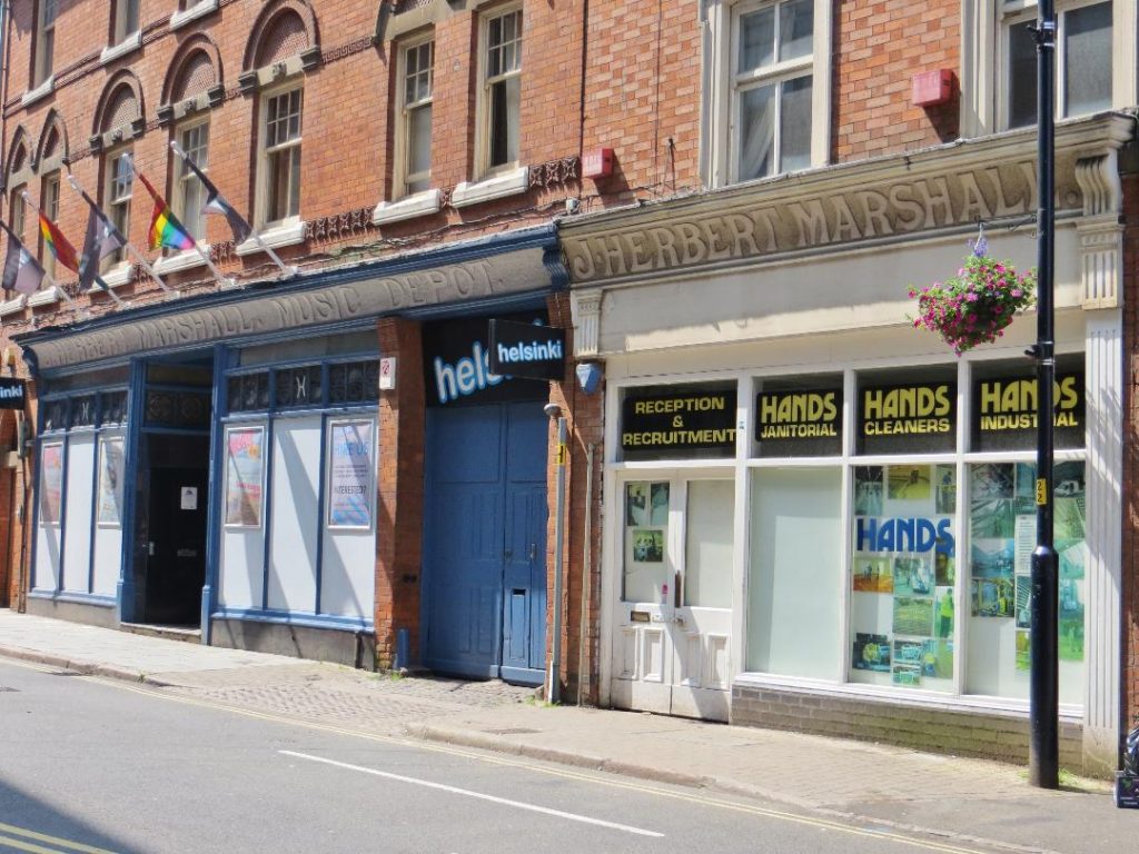 Colour photograph of Herbert Marshall Music Depot shop signs, Rutland Street. Courtesy of Sam Dobson.