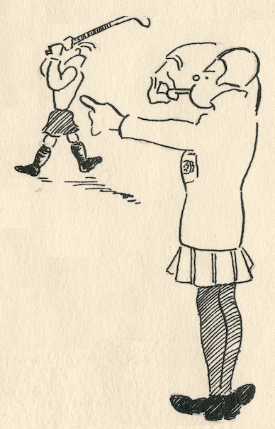 Cartoon of student hockey, taken from The Wave Review (University of Leicester student publication) of 20th November 1930. University of Leicester Archives ULA/P/MN6/6/4.