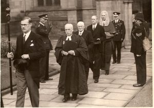 Black and white photograph of Percy Gee, Lay Canon, at Leicester Cathedral (Image: Clive Simpson Gee)